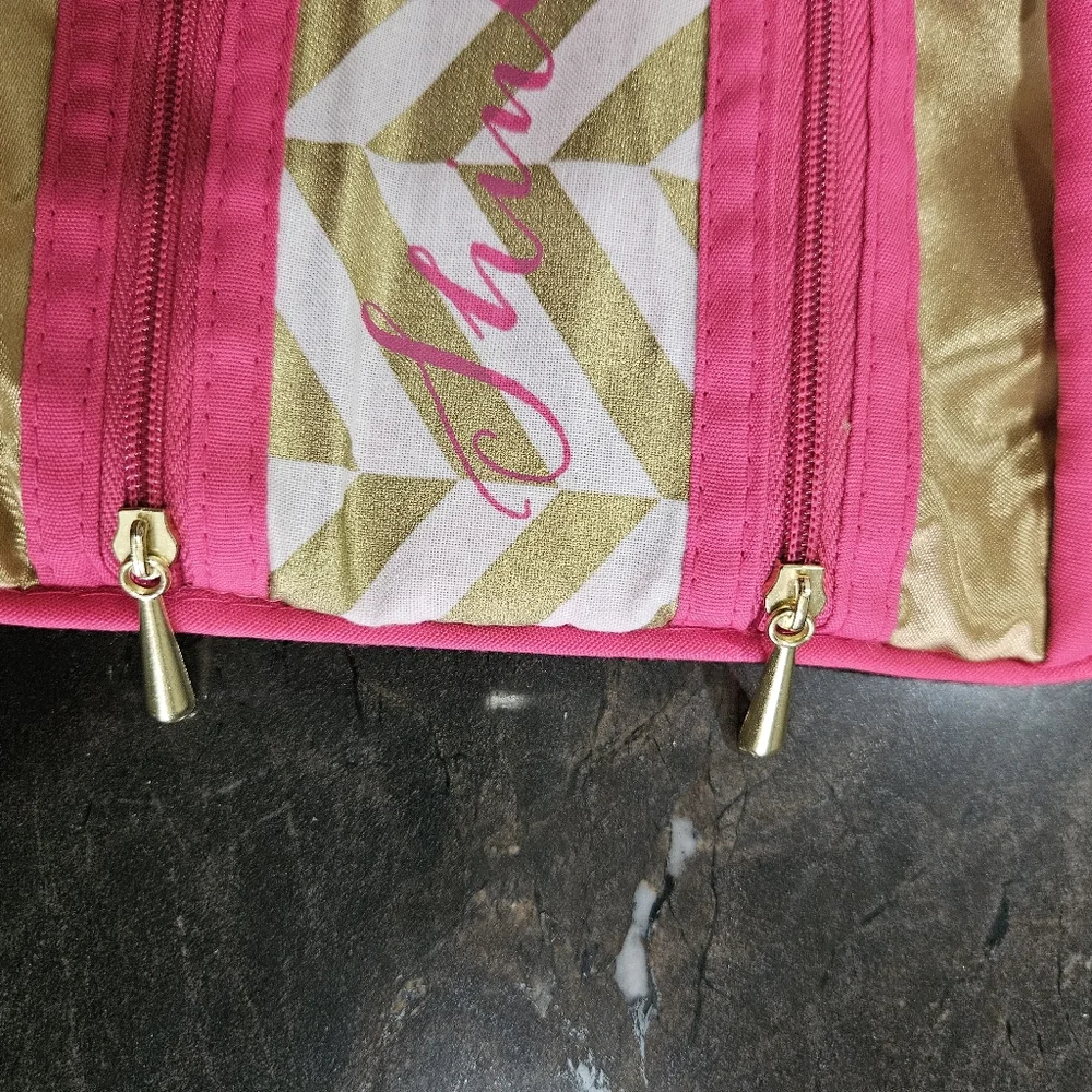 JEWELRY ROLL travel case organizer holder VGUC gold pink Shine Bright